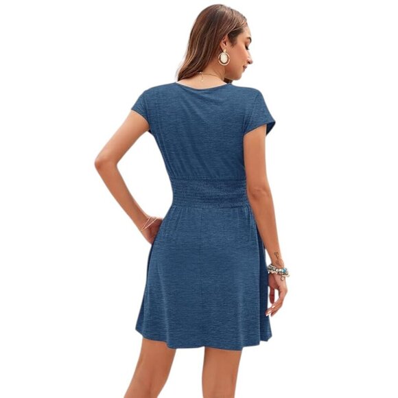 NEW MISFAY Smocked Dress with Pockets | Blue - Picture 2 of 3